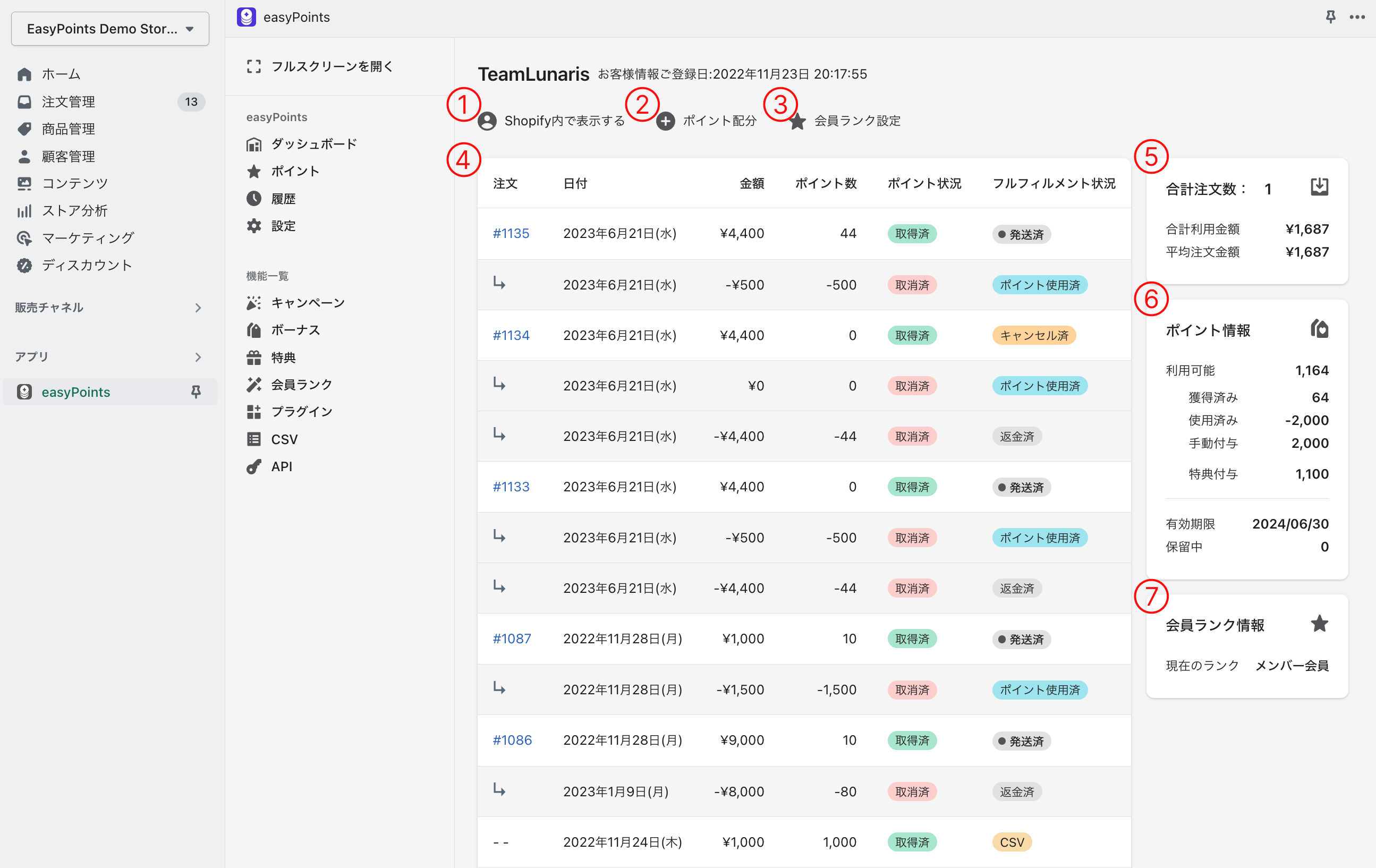 お客様のポイント詳細画面について – easyPointsヘルプデスク